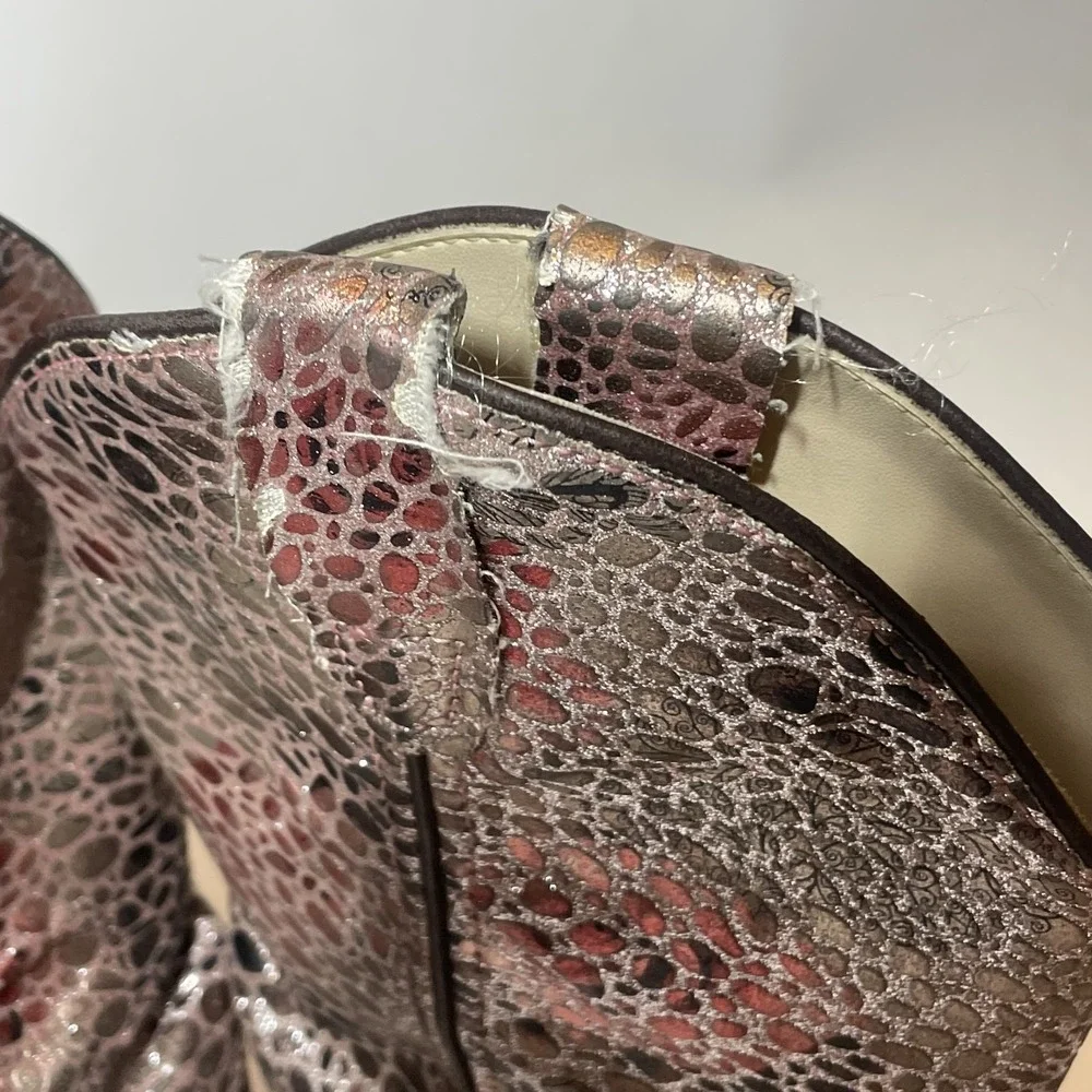Old West Girls Size 3 D Pink Glitter Shimmery Snake Print Western Cowboy Boots